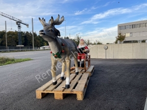 Weihnachtmann mit Schlitten und Rentier als Weihnachtsbeleuchtung